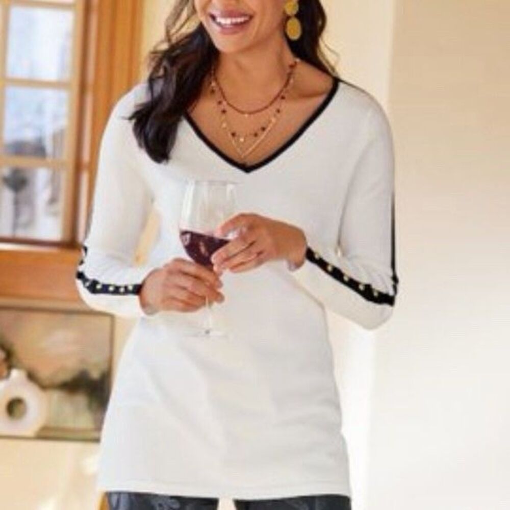 Soft Surroundings Celestia white long sleeve lightweight knit sweater Medium